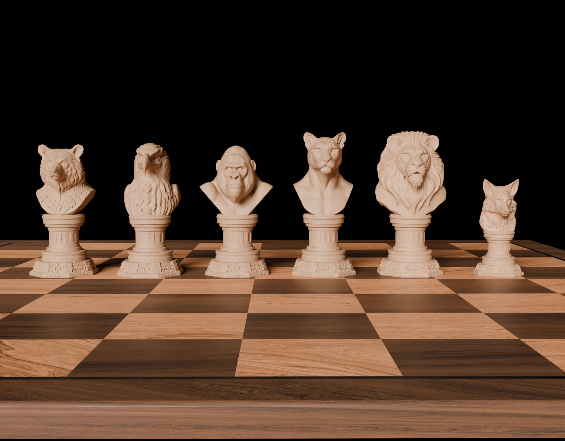Wild Animal Themed Chess Set  Lion Tiger Bear Gorilla Eagle Wolf 3D print model_7