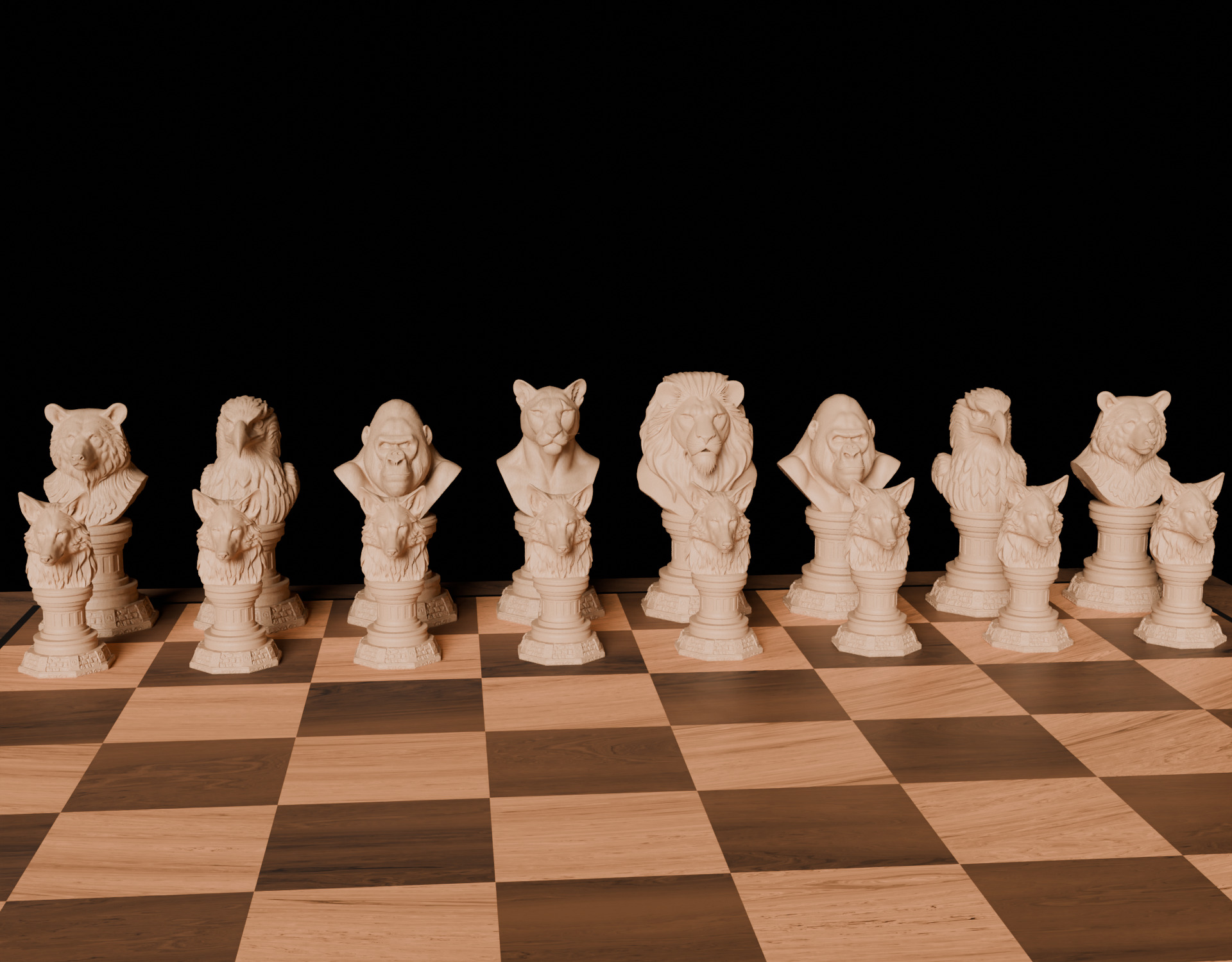 Wild Animal Themed Chess Set  Lion Tiger Bear Gorilla Eagle Wolf 3D print model_17