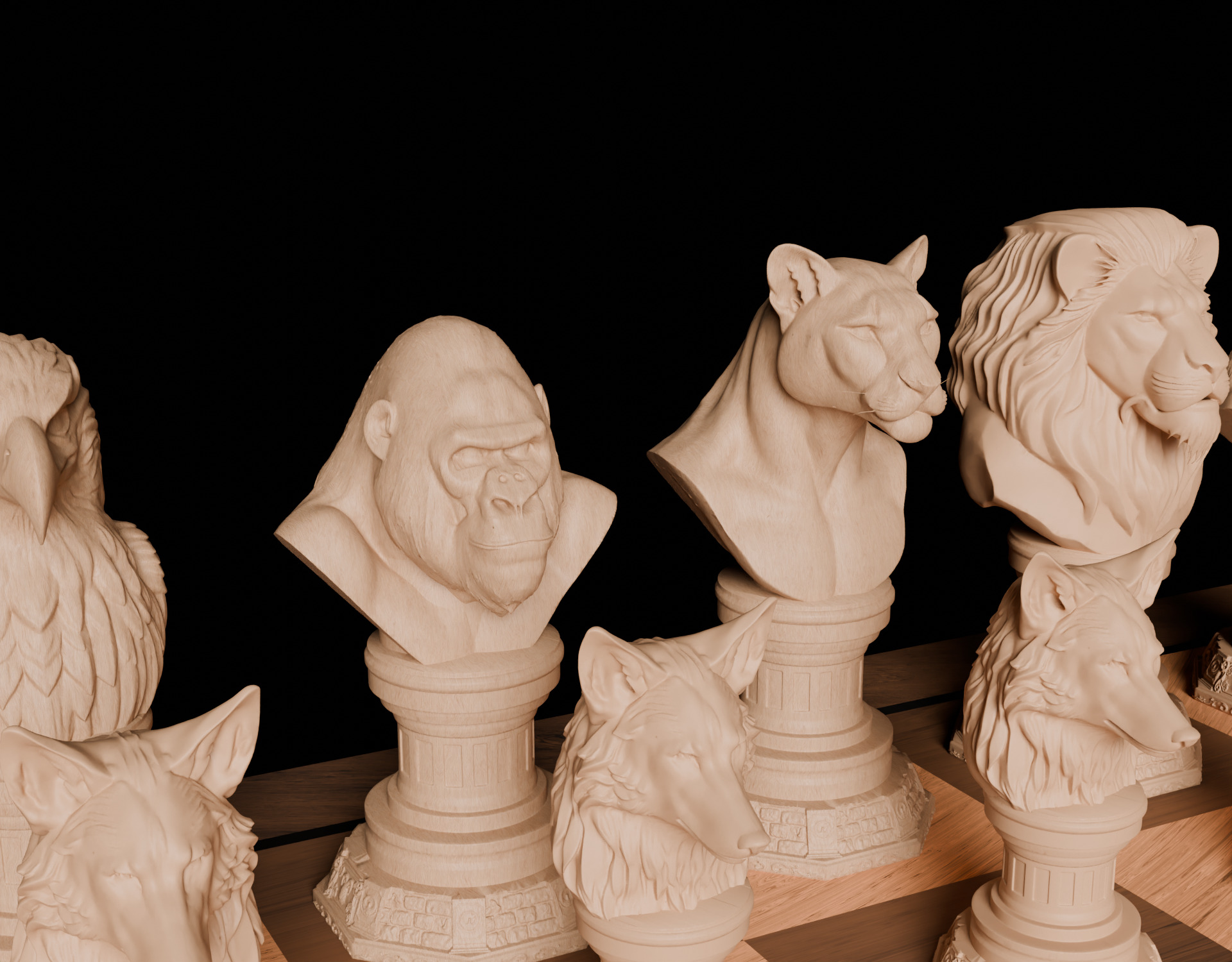 Wild Animal Themed Chess Set  Lion Tiger Bear Gorilla Eagle Wolf 3D print model_23