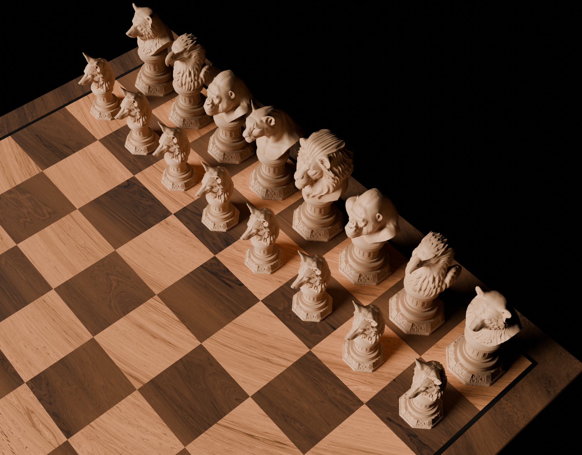 Wild Animal Themed Chess Set  Lion Tiger Bear Gorilla Eagle Wolf 3D print model_18