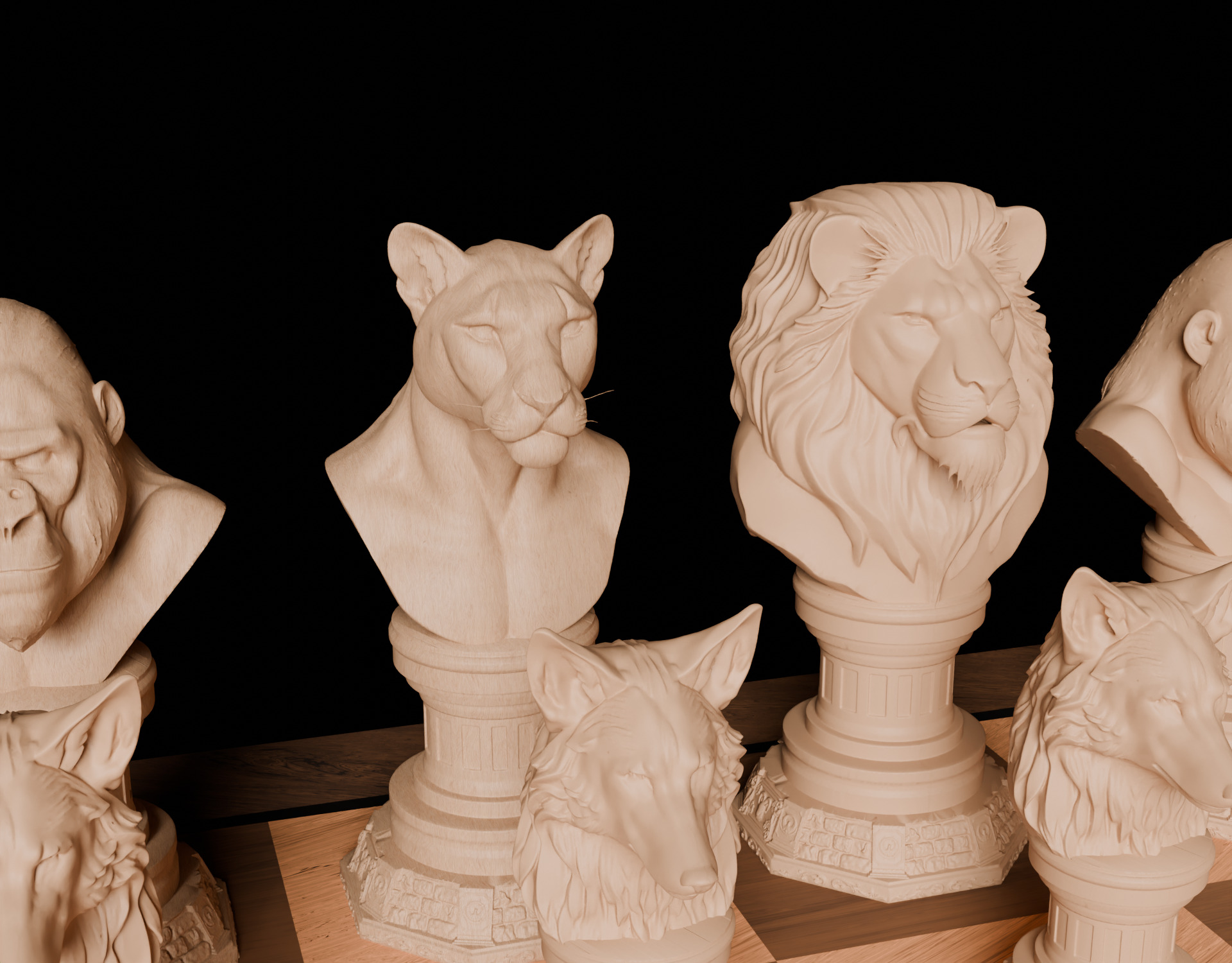 Wild Animal Themed Chess Set  Lion Tiger Bear Gorilla Eagle Wolf 3D print model_6