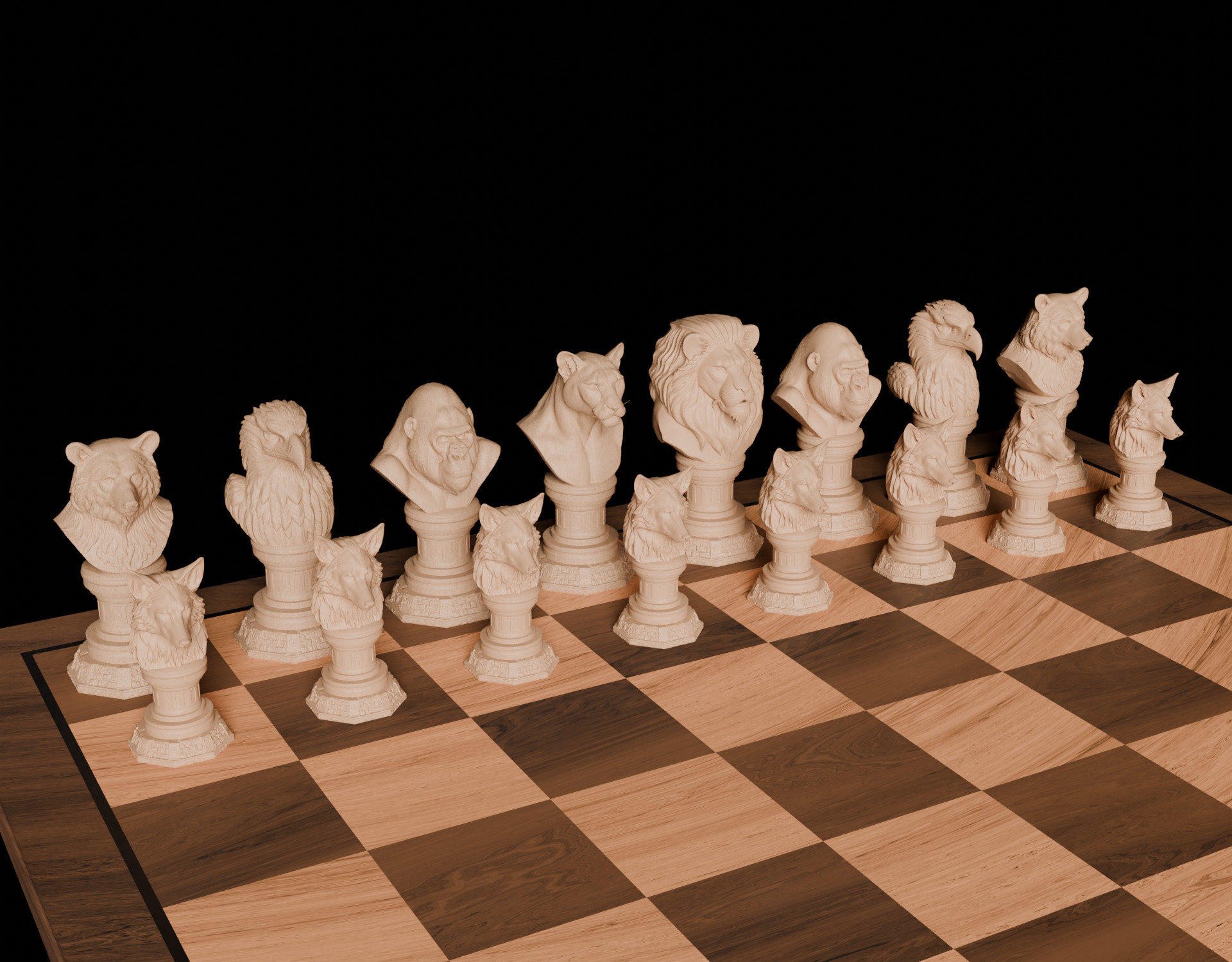 Wild Animal Themed Chess Set  Lion Tiger Bear Gorilla Eagle Wolf 3D print model_11