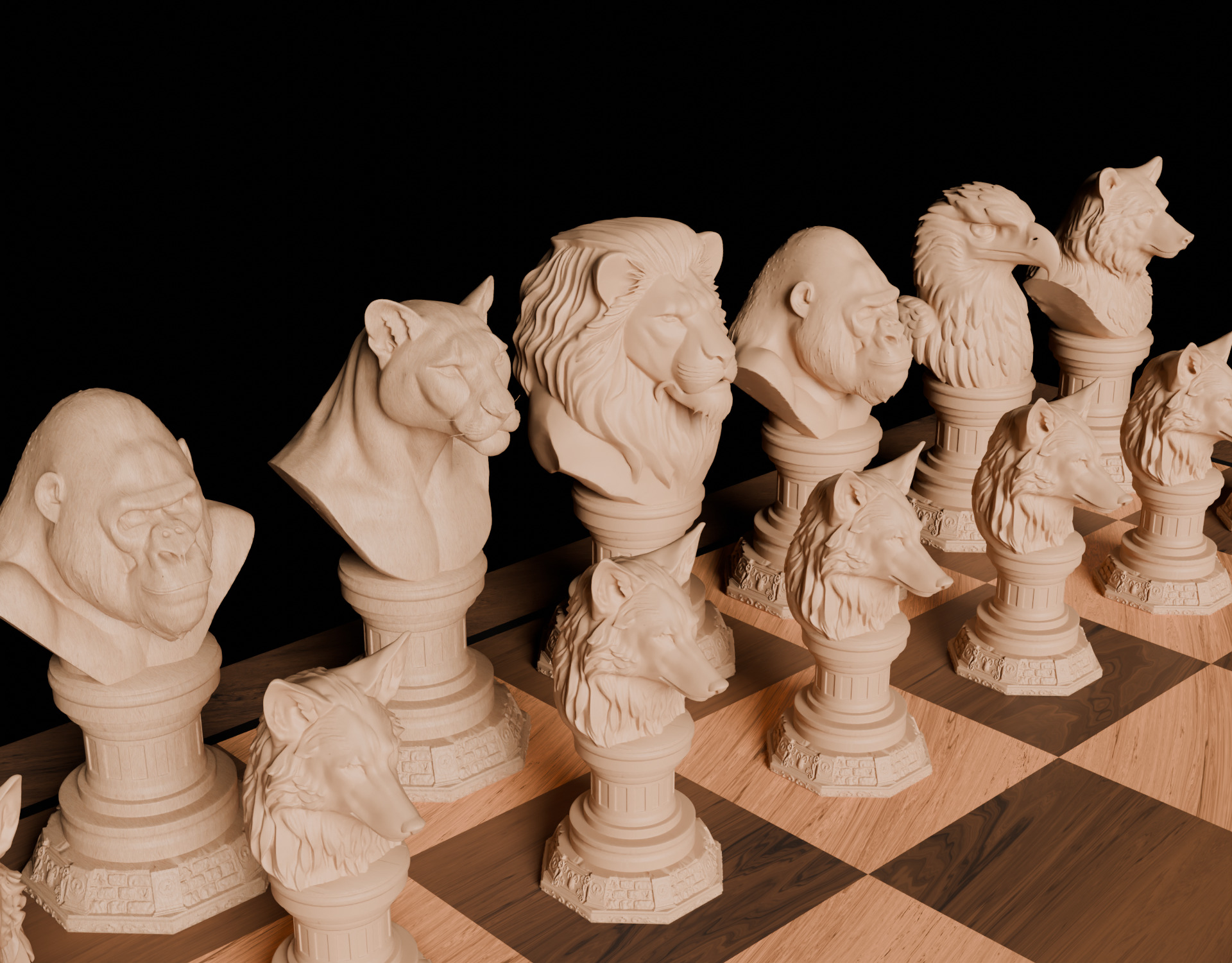 Wild Animal Themed Chess Set  Lion Tiger Bear Gorilla Eagle Wolf 3D print model_14