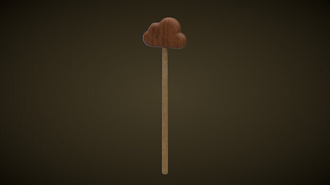 Wooden Cloud Magic Wand  Low-poly 3D model