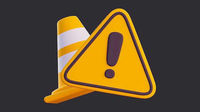 Low Poly Caution Sign and Cone 3D model