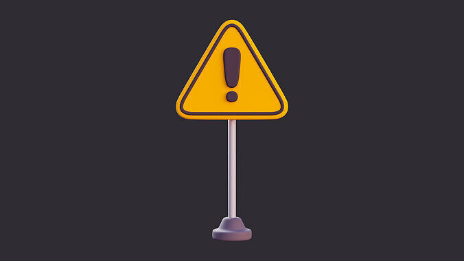 Low Poly Warning Sign on Post 3D model