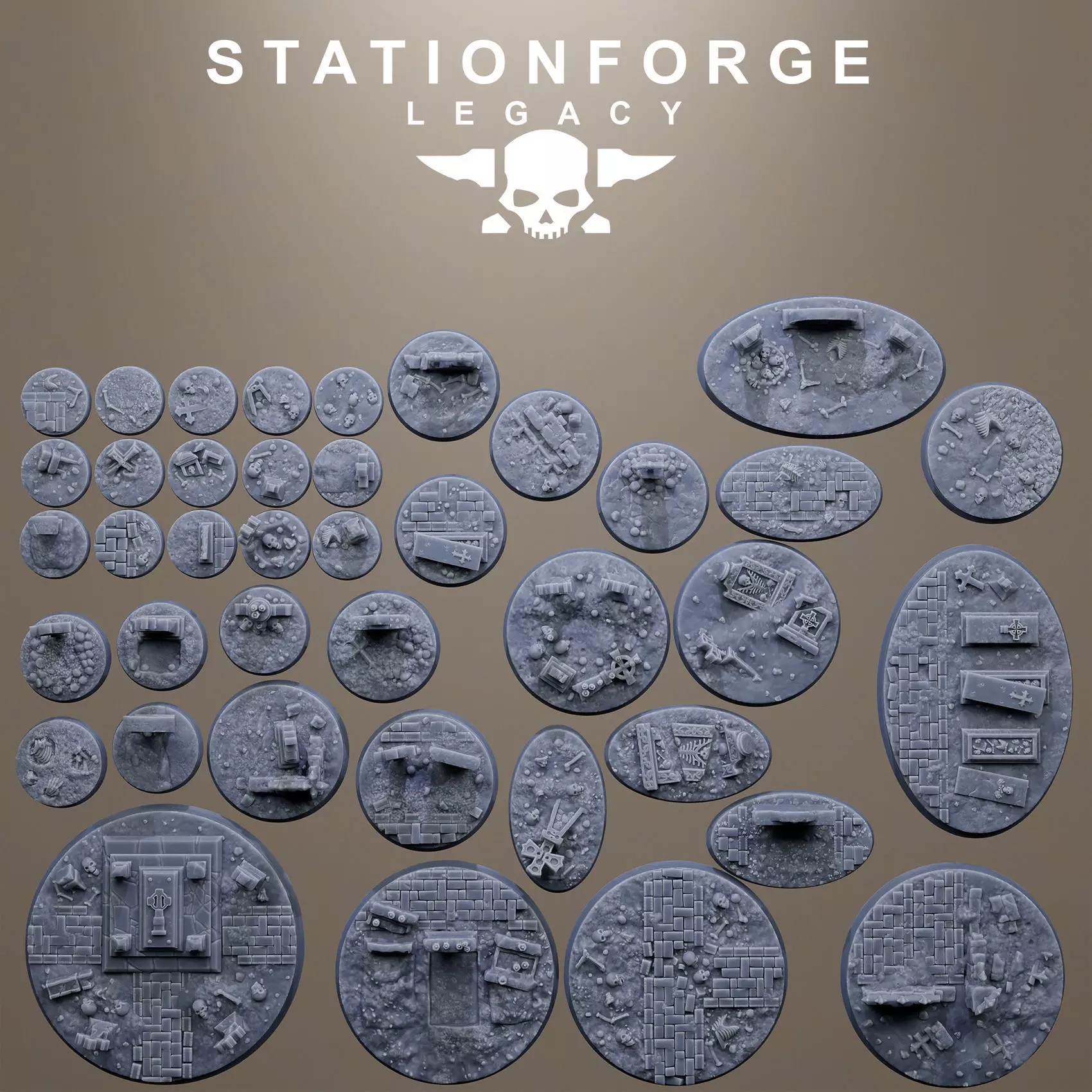 Gothic Bases Pack 40 Hollowed Bases And Toppers 3D print model_0