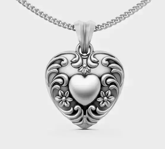 Heart pendant silver gold sterling printable jewelry 3D model