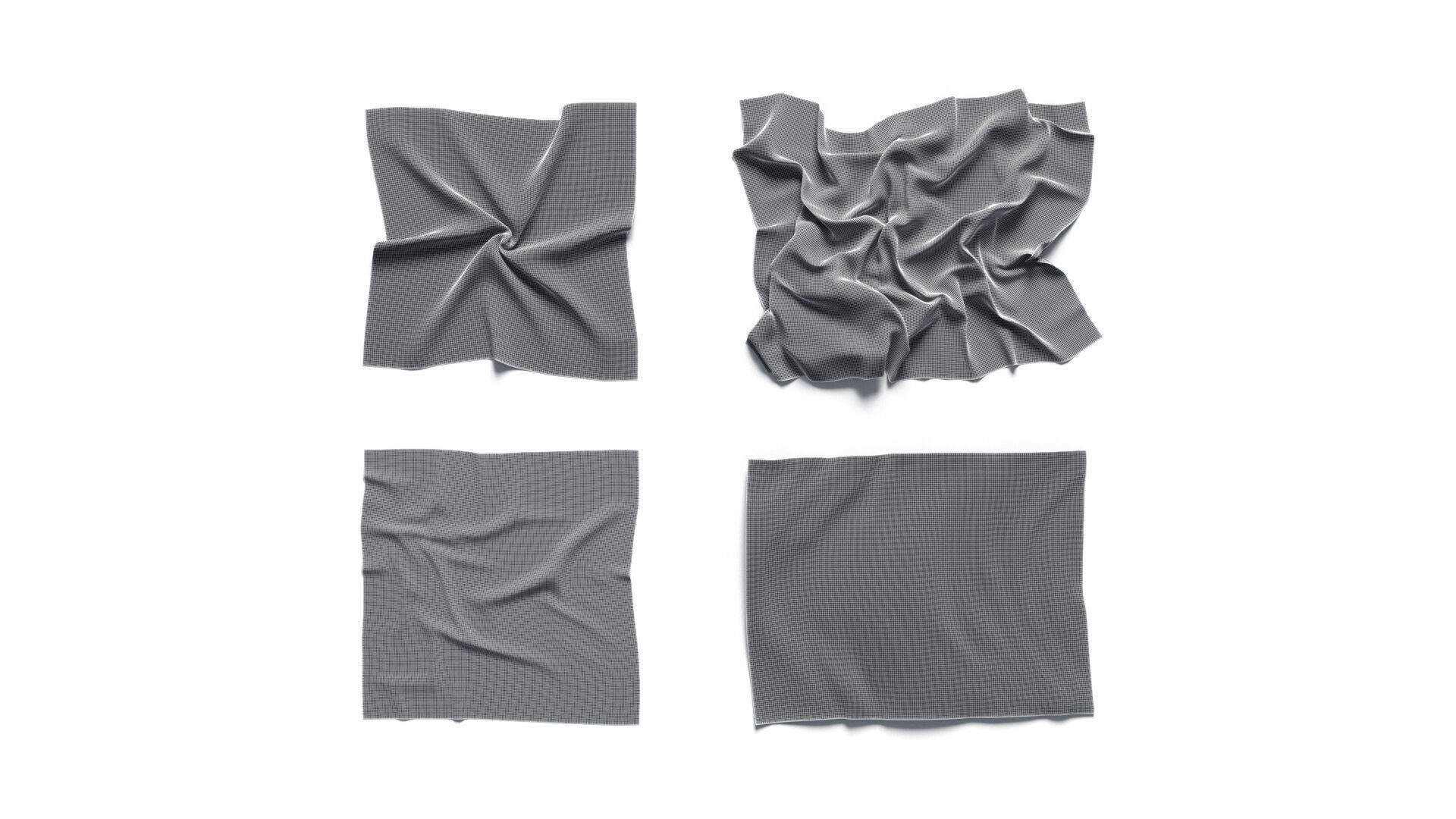 White Crumpled Fabric 4 Types - wrinkled cotton textile set 3D model_9