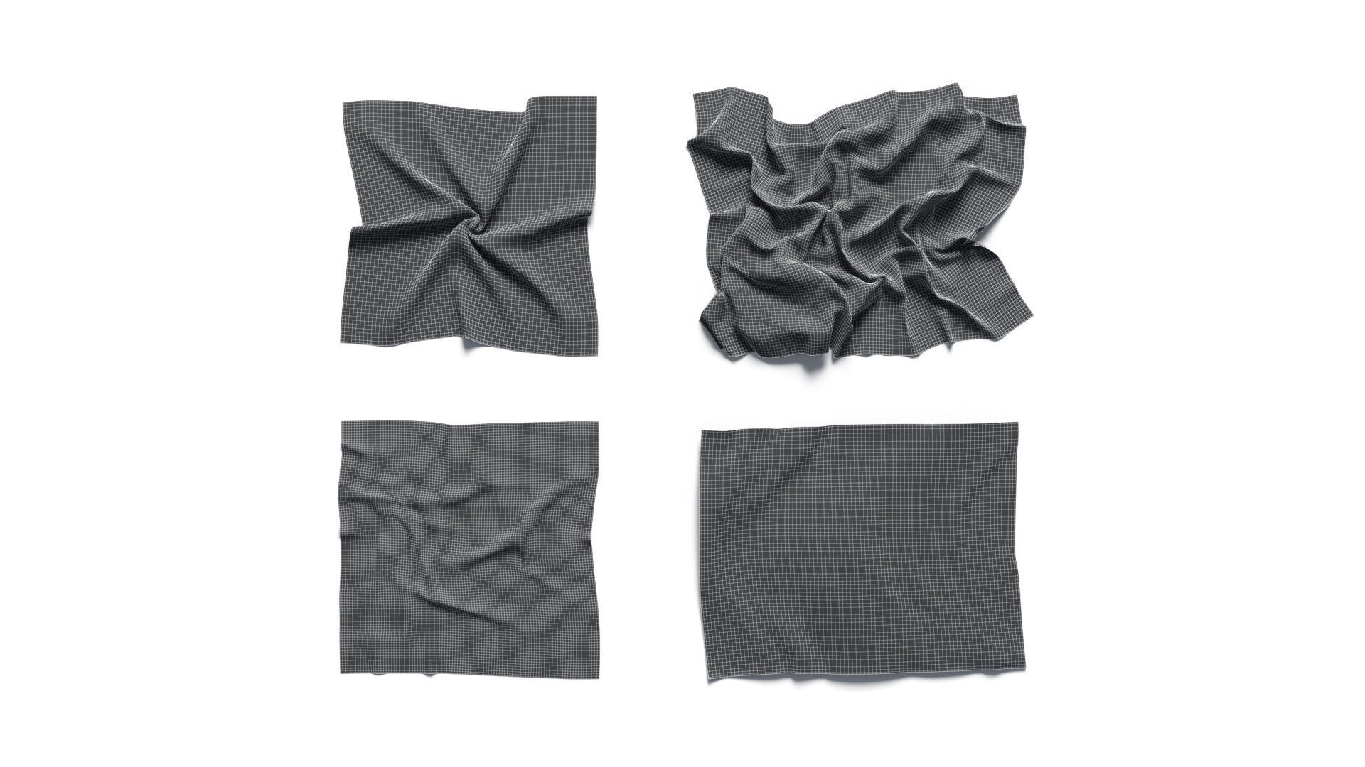 White Crumpled Fabric 4 Types - wrinkled cotton textile set 3D model_8