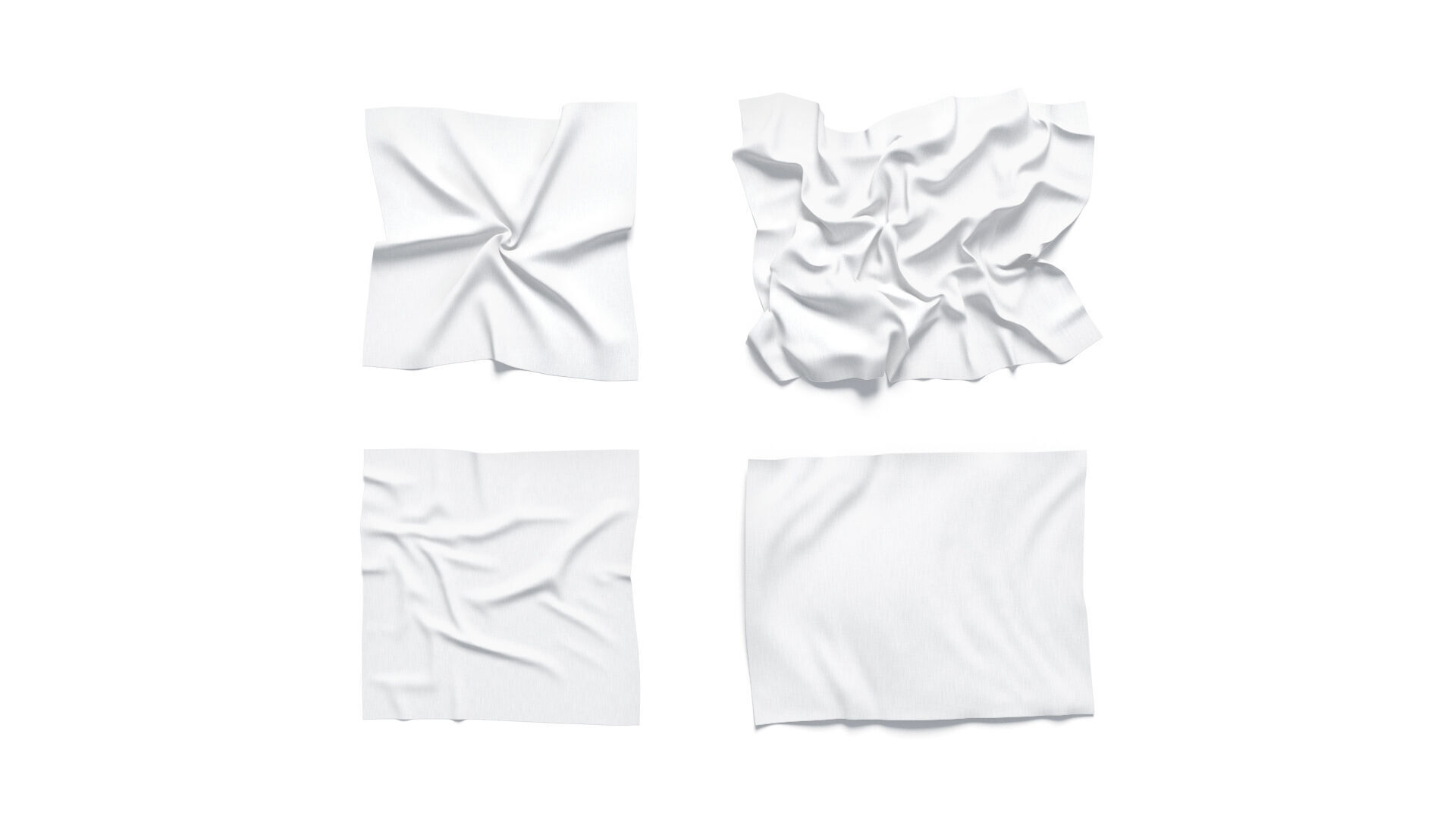 White Crumpled Fabric 4 Types - wrinkled cotton textile set 3D model_3