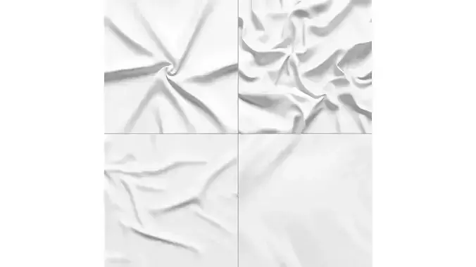 White Crumpled Fabric 4 Types - wrinkled cotton textile set 3D model