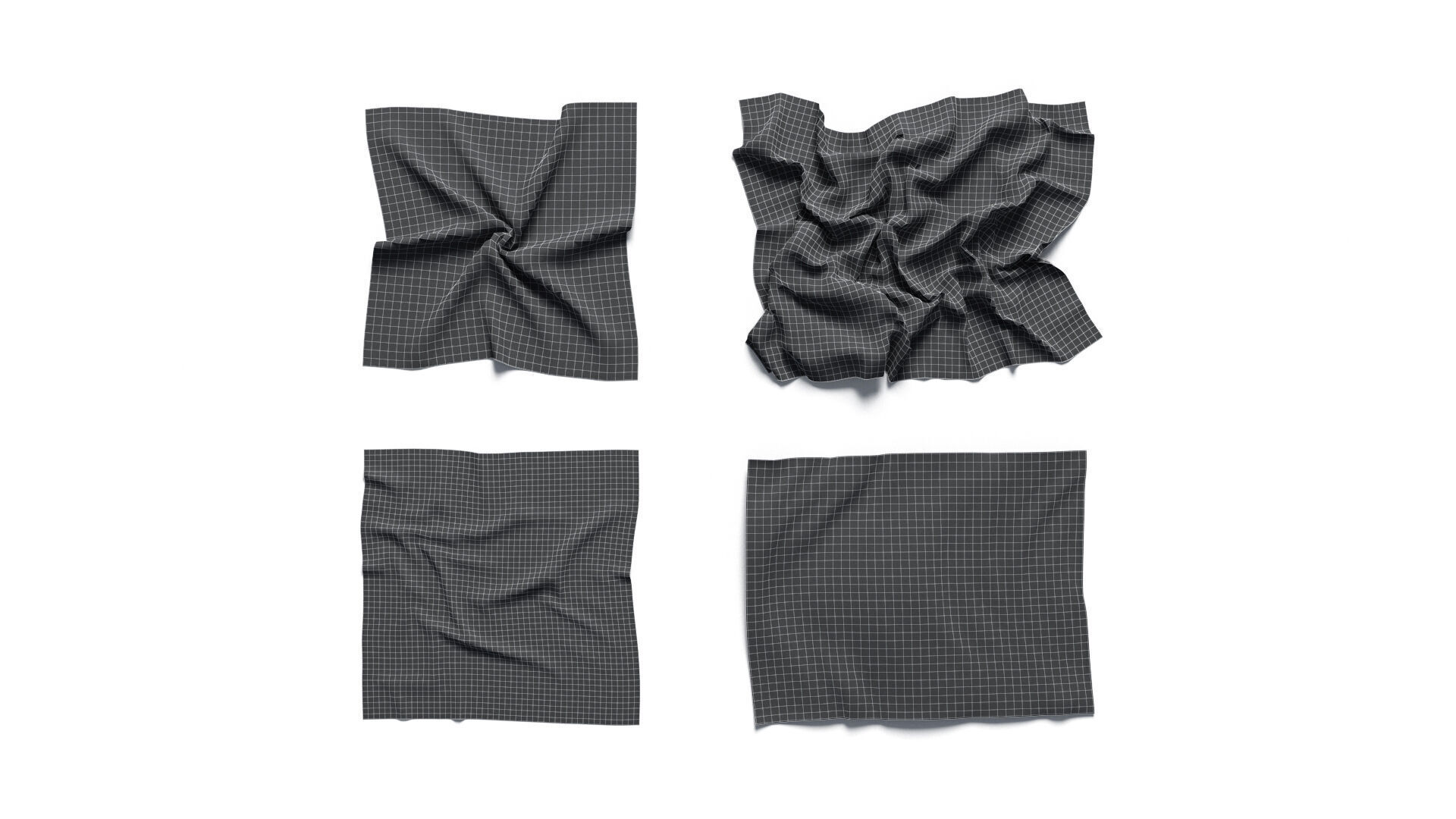 White Crumpled Fabric 4 Types - wrinkled cotton textile set 3D model_7