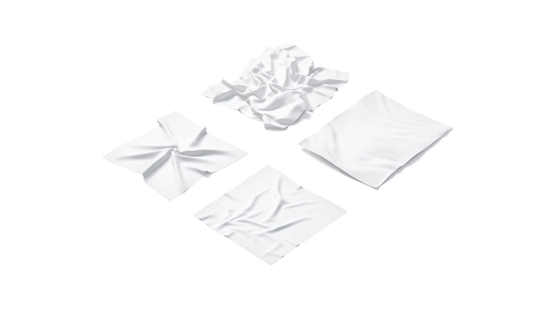 White Crumpled Fabric 4 Types - wrinkled cotton textile set 3D model_4