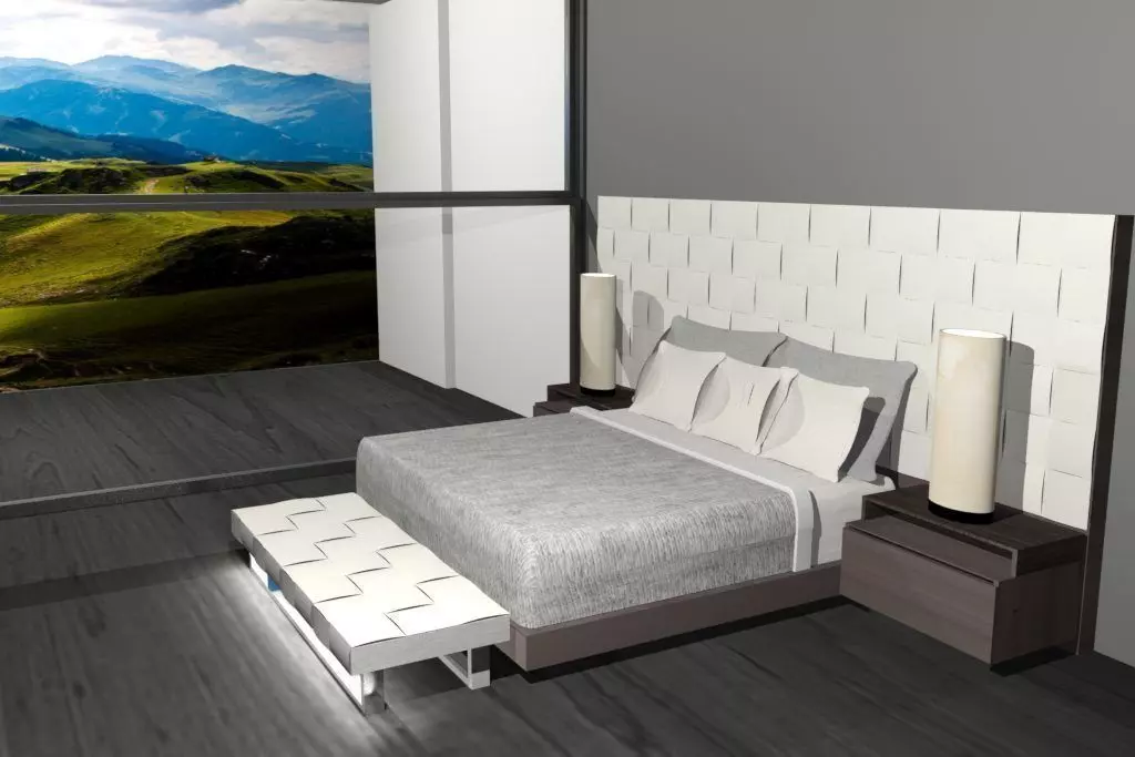 almohadas modern bedroom with mountains Free low-poly 3D model_0