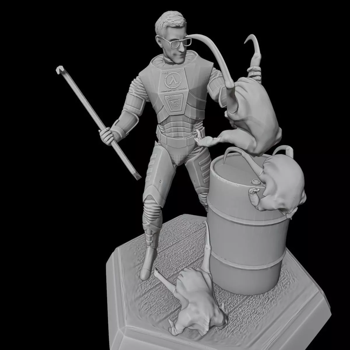 Freeman fighting with headcrabs sculpture 3D print model