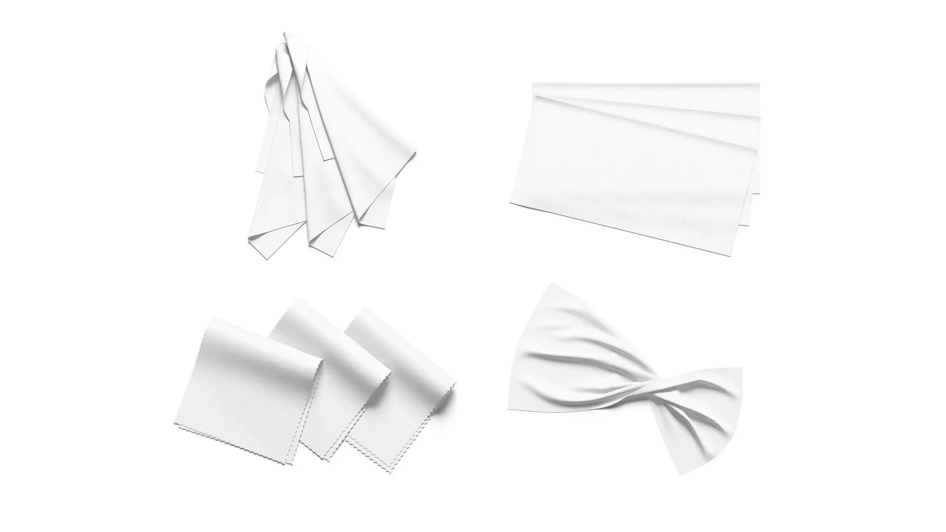 White Folded Fabric Sample 4 Types - crumpled cotton pieces set 3D model