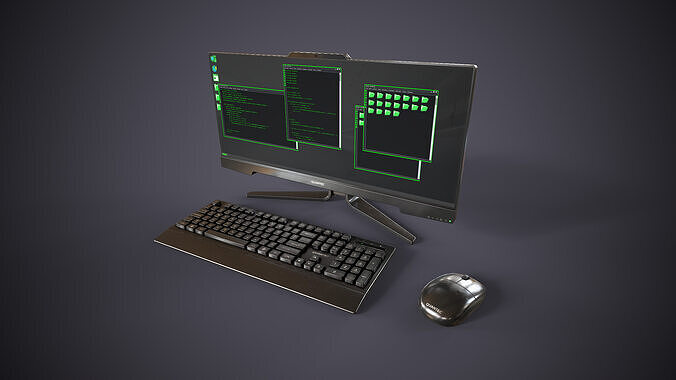 Computer all-in-one Low-poly 3D model