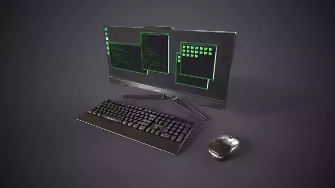 Computer all-in-one Low-poly 3D model