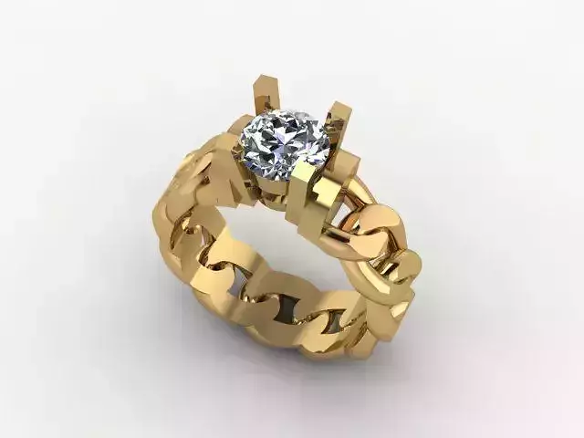 Chain Ring And Moissanite Diamond 3D print model