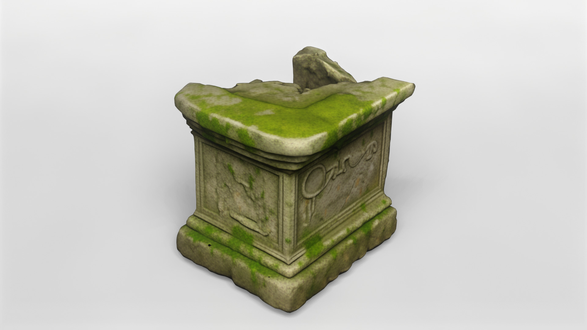 Ancient Moss-Covered Stone Ruin Fragment 3D model_3