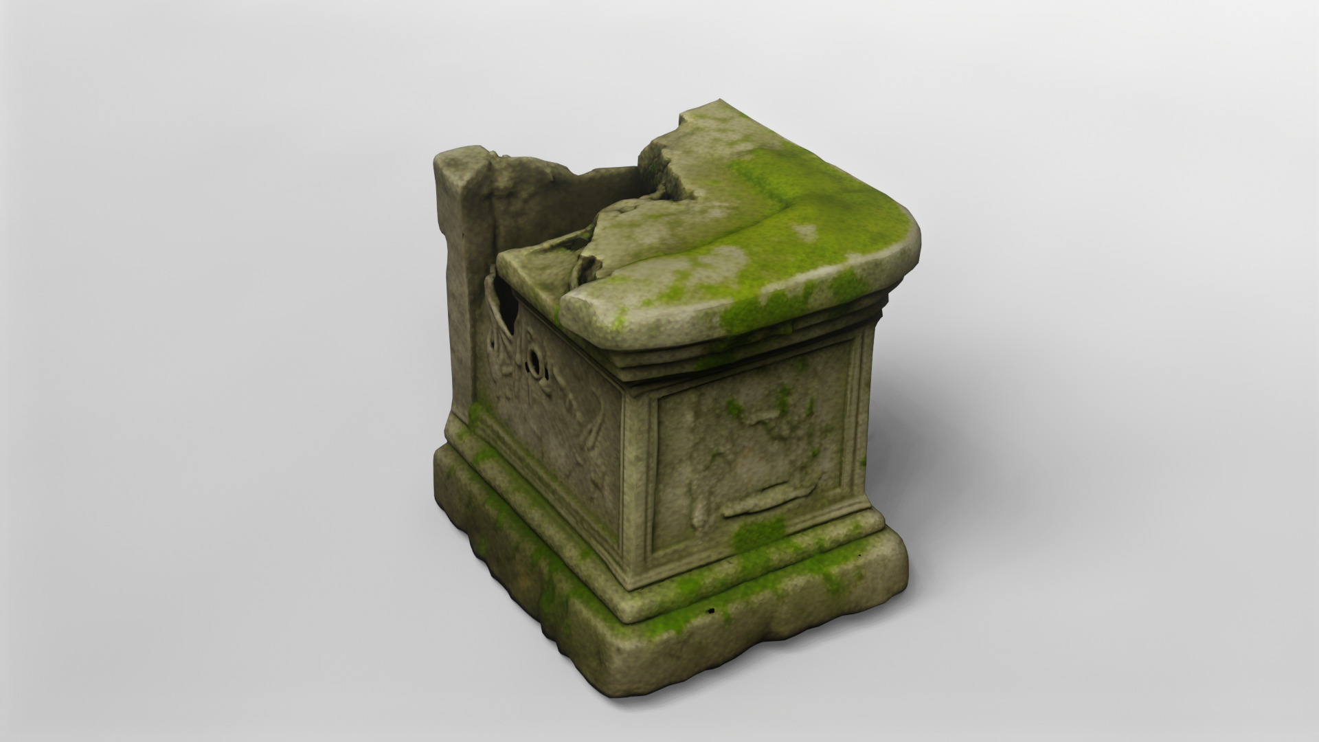 Ancient Moss-Covered Stone Ruin Fragment 3D model_2