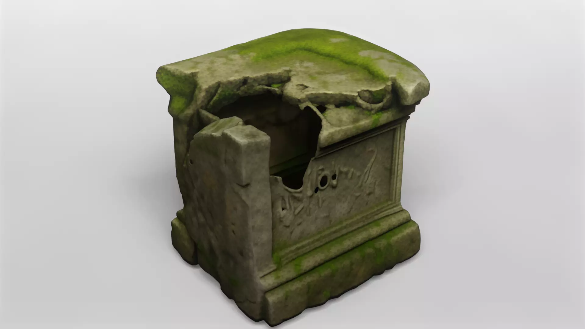 Ancient Moss-Covered Stone Ruin Fragment 3D model_0