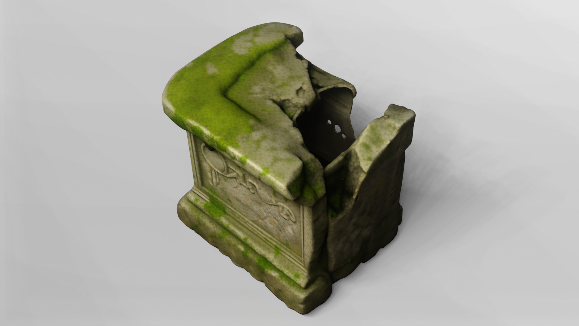 Ancient Moss-Covered Stone Ruin Fragment 3D model_4