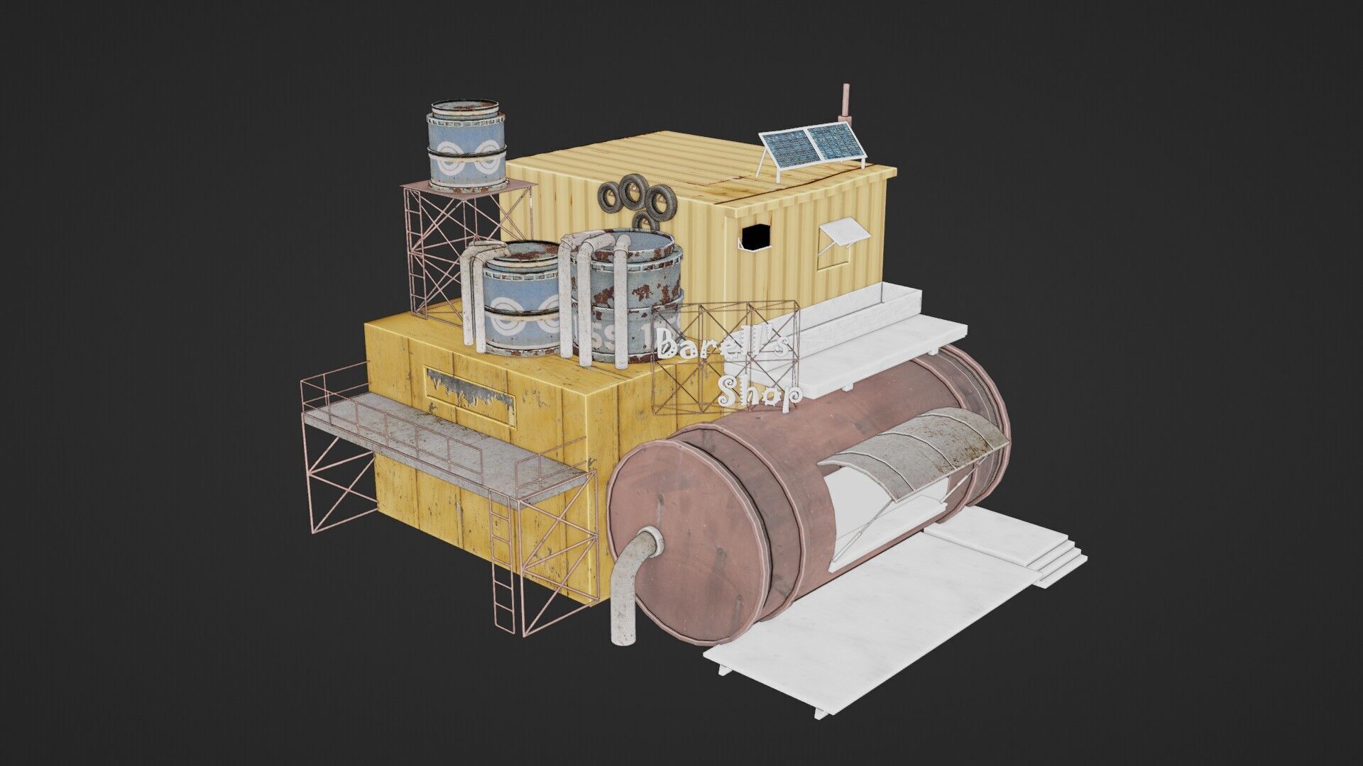 Barrels Shop  Post Apocalyptic Sci-Fi Building 3D model_29