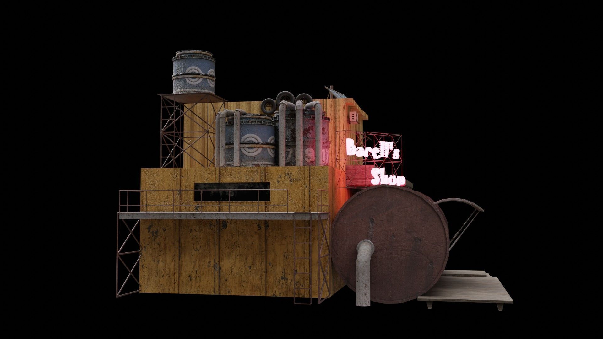 Barrels Shop  Post Apocalyptic Sci-Fi Building 3D model_3