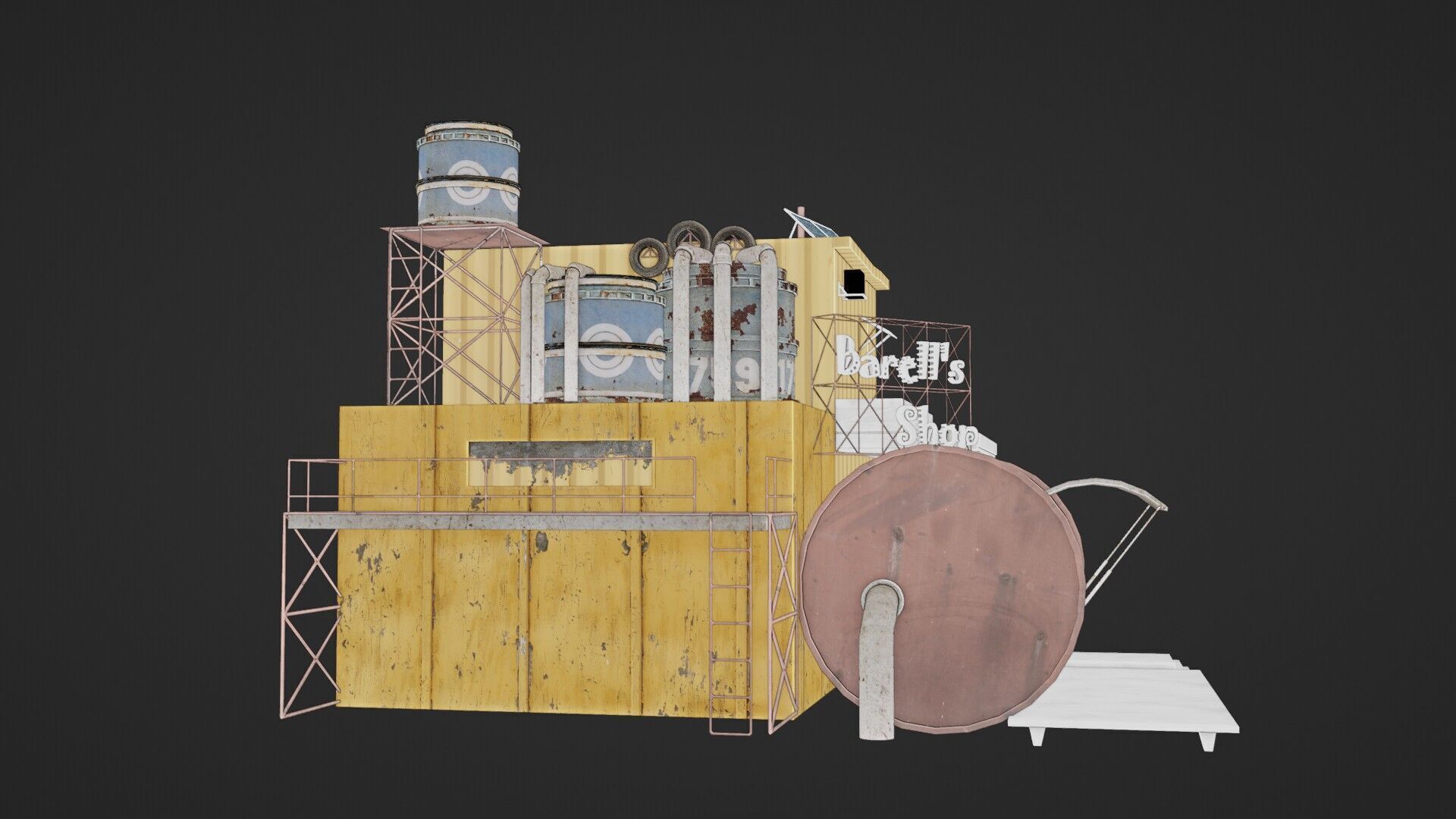 Barrels Shop  Post Apocalyptic Sci-Fi Building 3D model_28