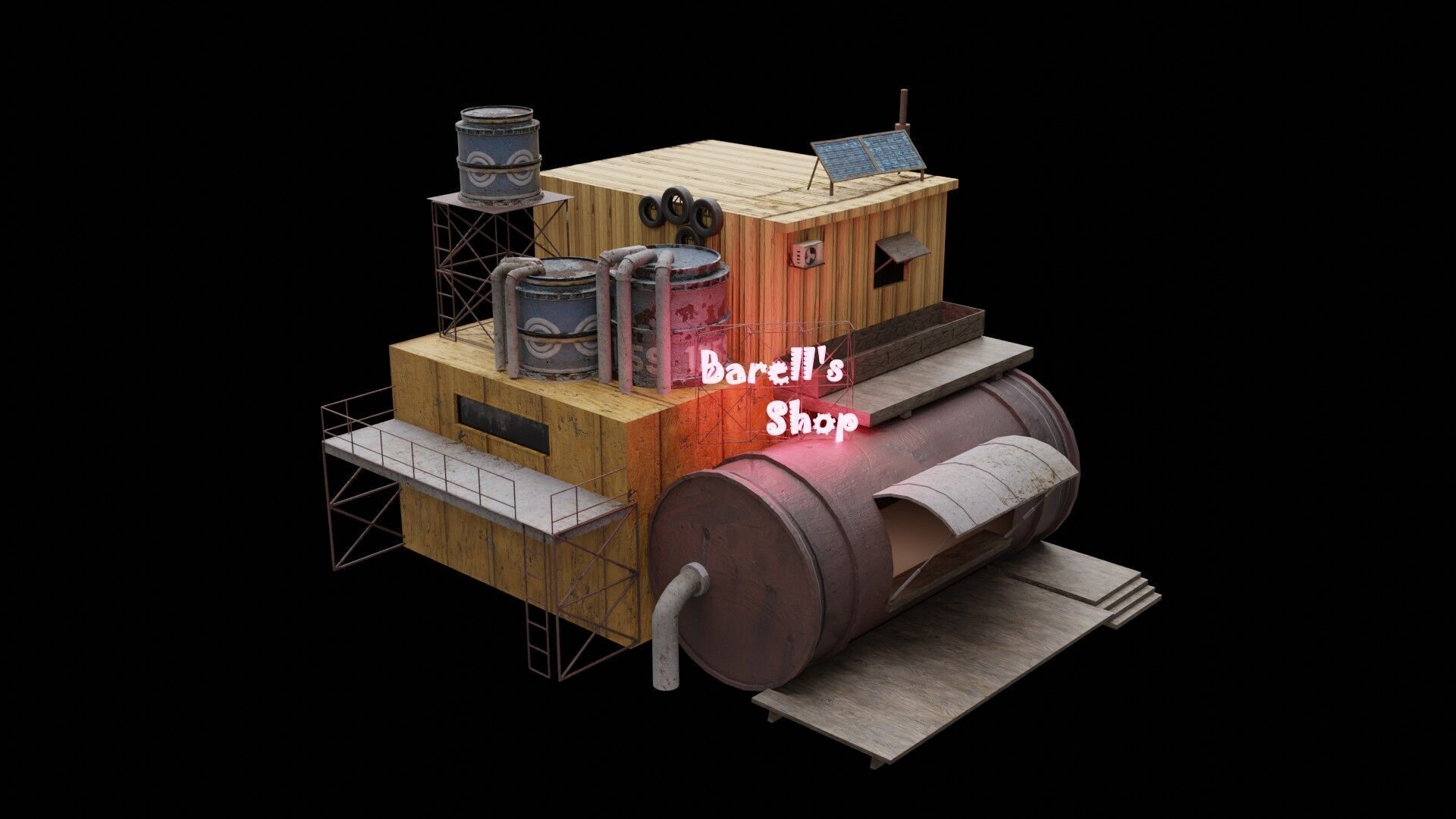 Barrels Shop  Post Apocalyptic Sci-Fi Building 3D model_4