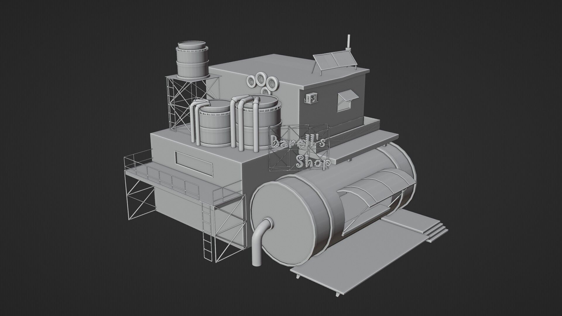 Barrels Shop  Post Apocalyptic Sci-Fi Building 3D model_9