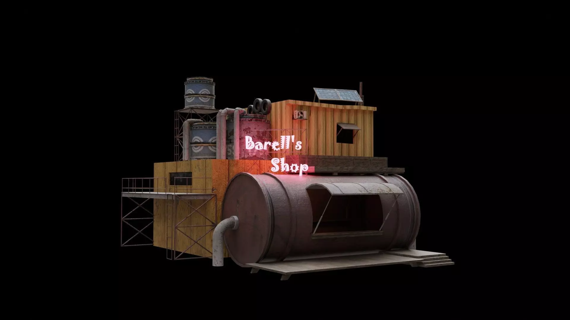 Barrels Shop  Post Apocalyptic Sci-Fi Building 3D model_0