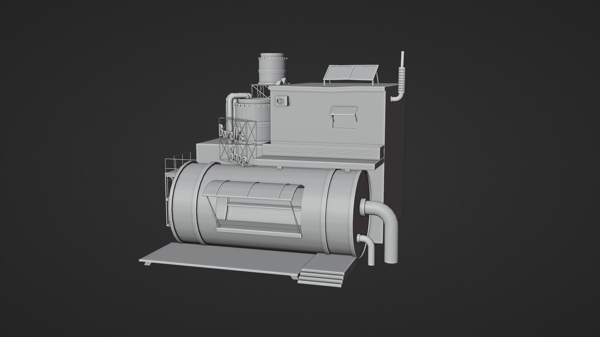 Barrels Shop  Post Apocalyptic Sci-Fi Building 3D model_6