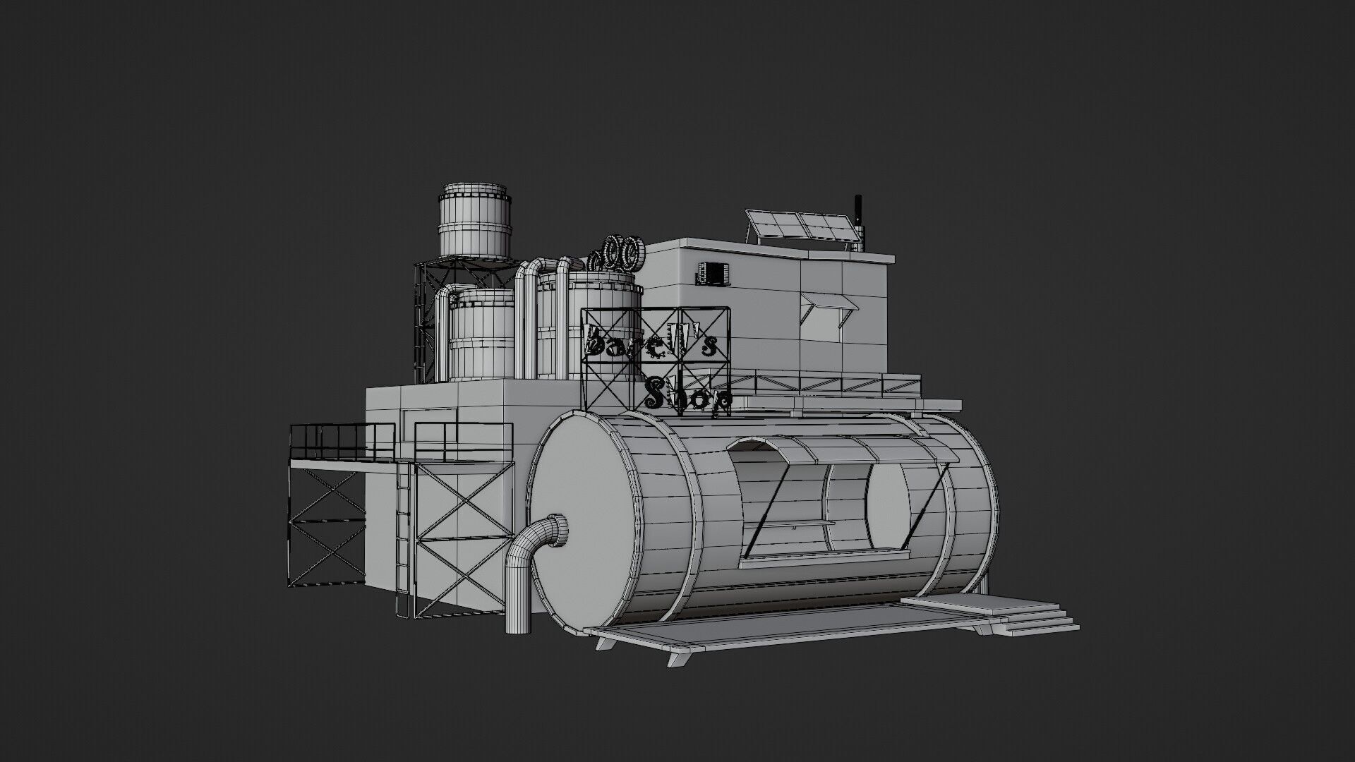 Barrels Shop  Post Apocalyptic Sci-Fi Building 3D model_10