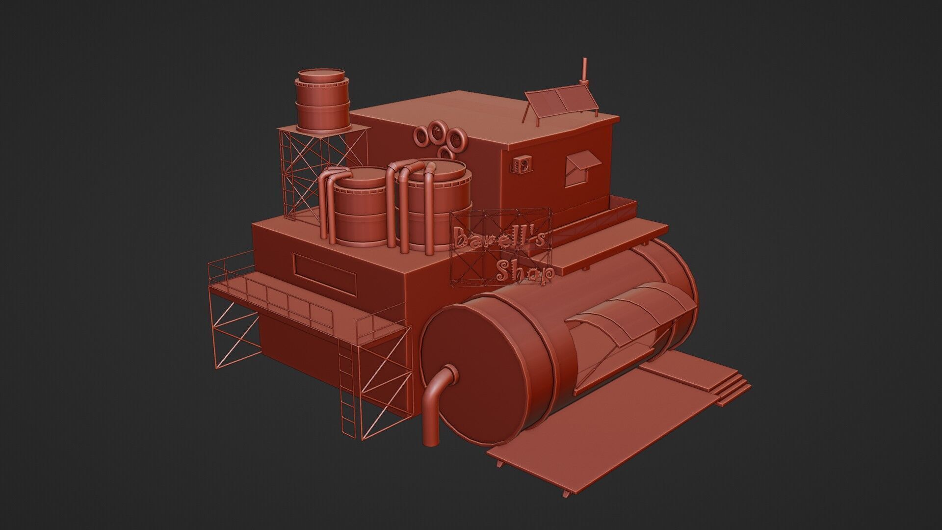 Barrels Shop  Post Apocalyptic Sci-Fi Building 3D model_24