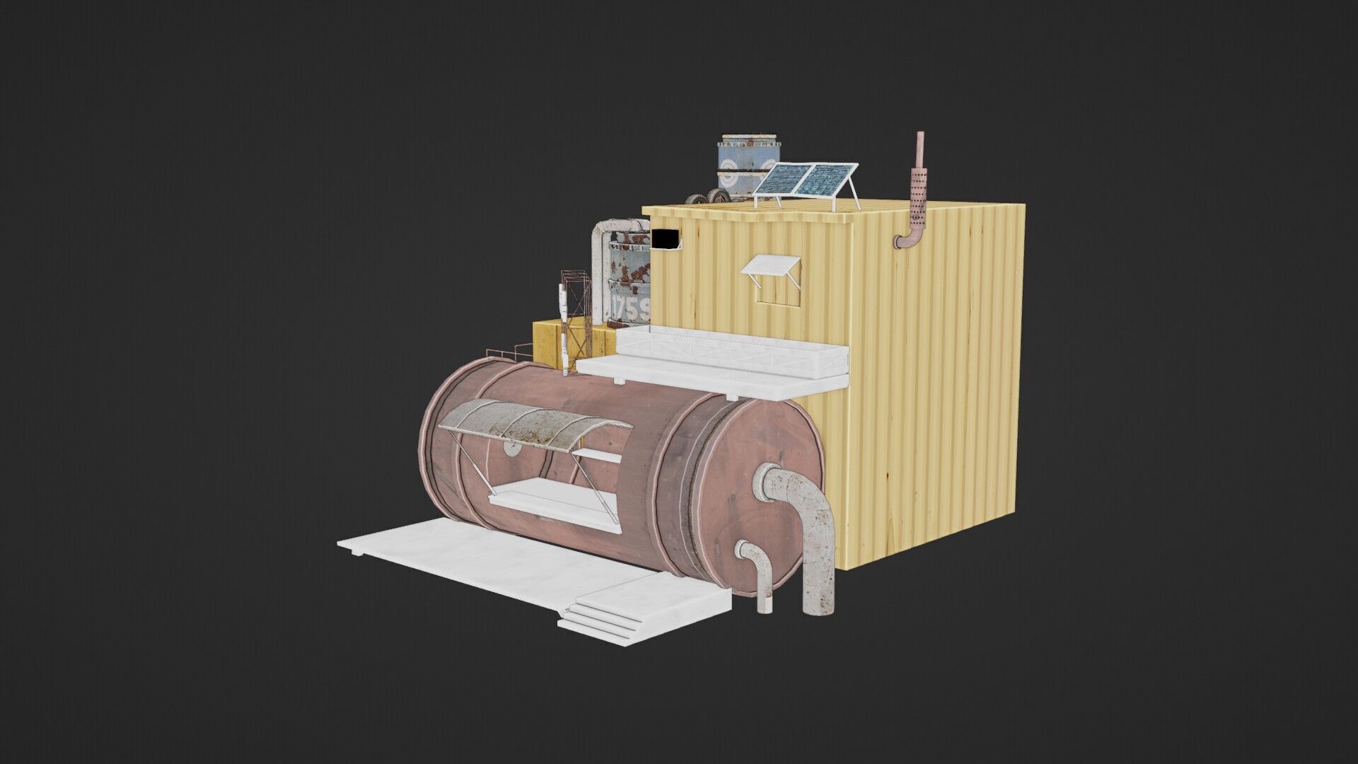 Barrels Shop  Post Apocalyptic Sci-Fi Building 3D model_27