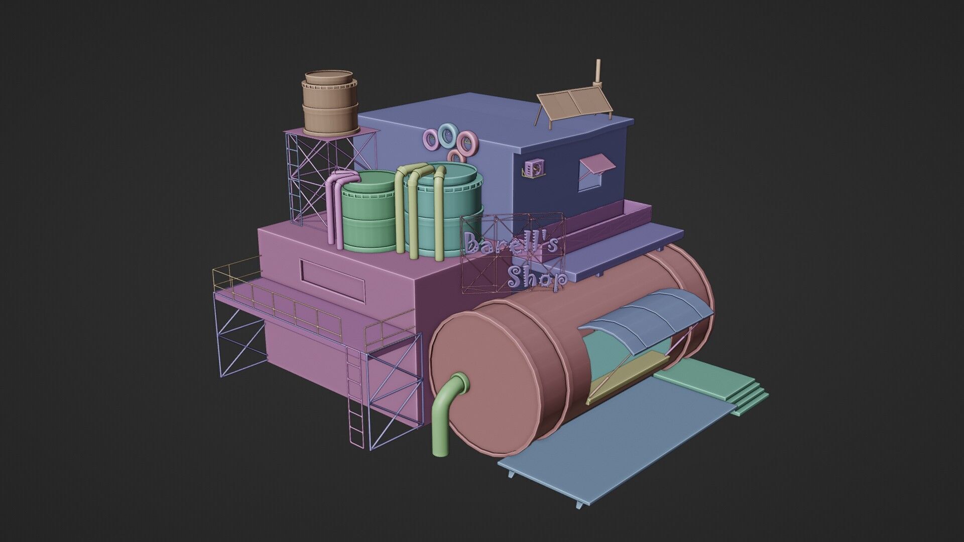 Barrels Shop  Post Apocalyptic Sci-Fi Building 3D model_19