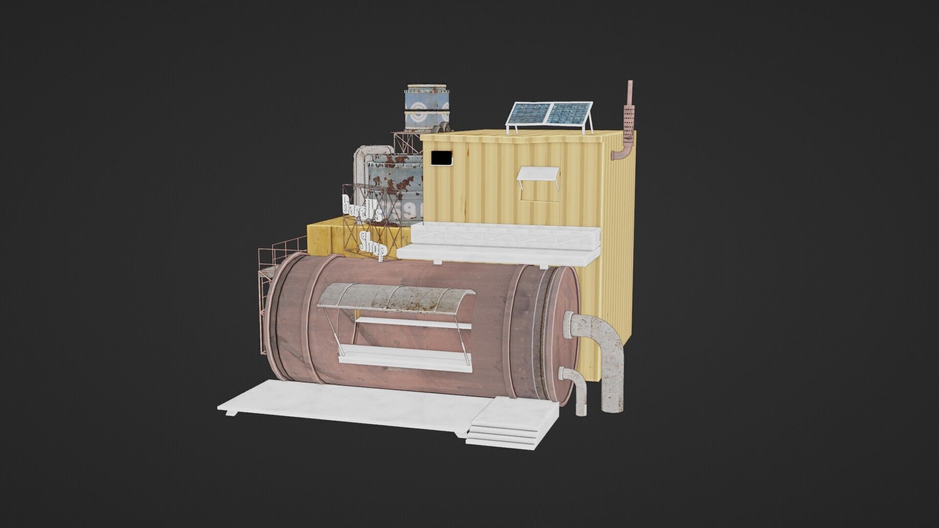 Barrels Shop  Post Apocalyptic Sci-Fi Building 3D model_26