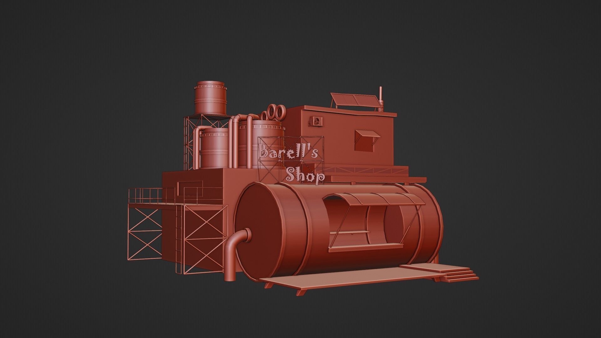 Barrels Shop  Post Apocalyptic Sci-Fi Building 3D model_20