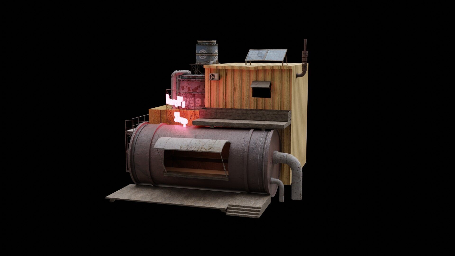 Barrels Shop  Post Apocalyptic Sci-Fi Building 3D model_1