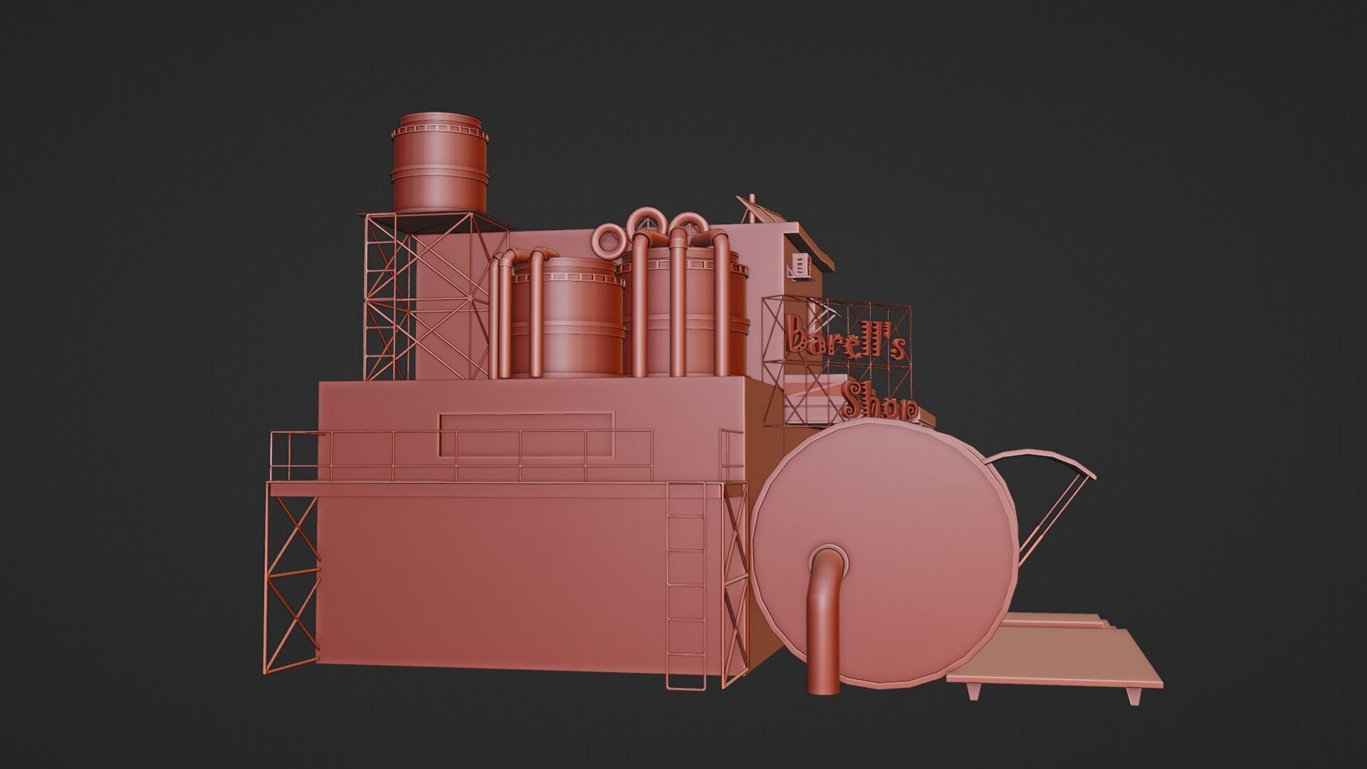 Barrels Shop  Post Apocalyptic Sci-Fi Building 3D model_23