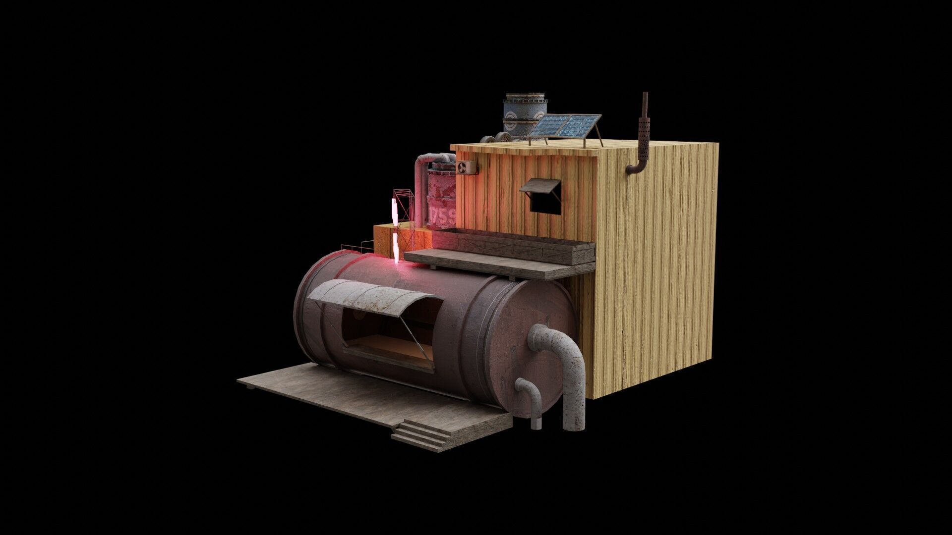 Barrels Shop  Post Apocalyptic Sci-Fi Building 3D model_2