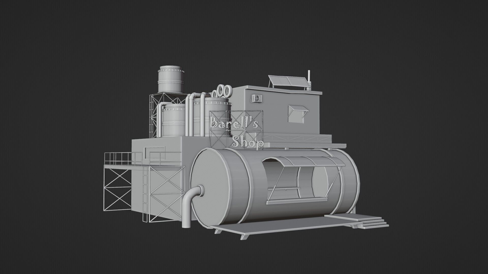 Barrels Shop  Post Apocalyptic Sci-Fi Building 3D model_5