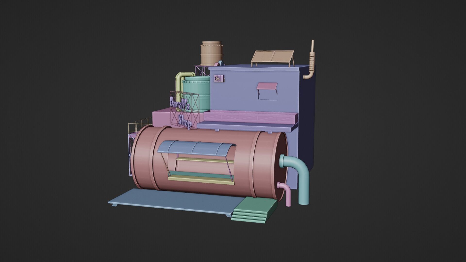Barrels Shop  Post Apocalyptic Sci-Fi Building 3D model_16