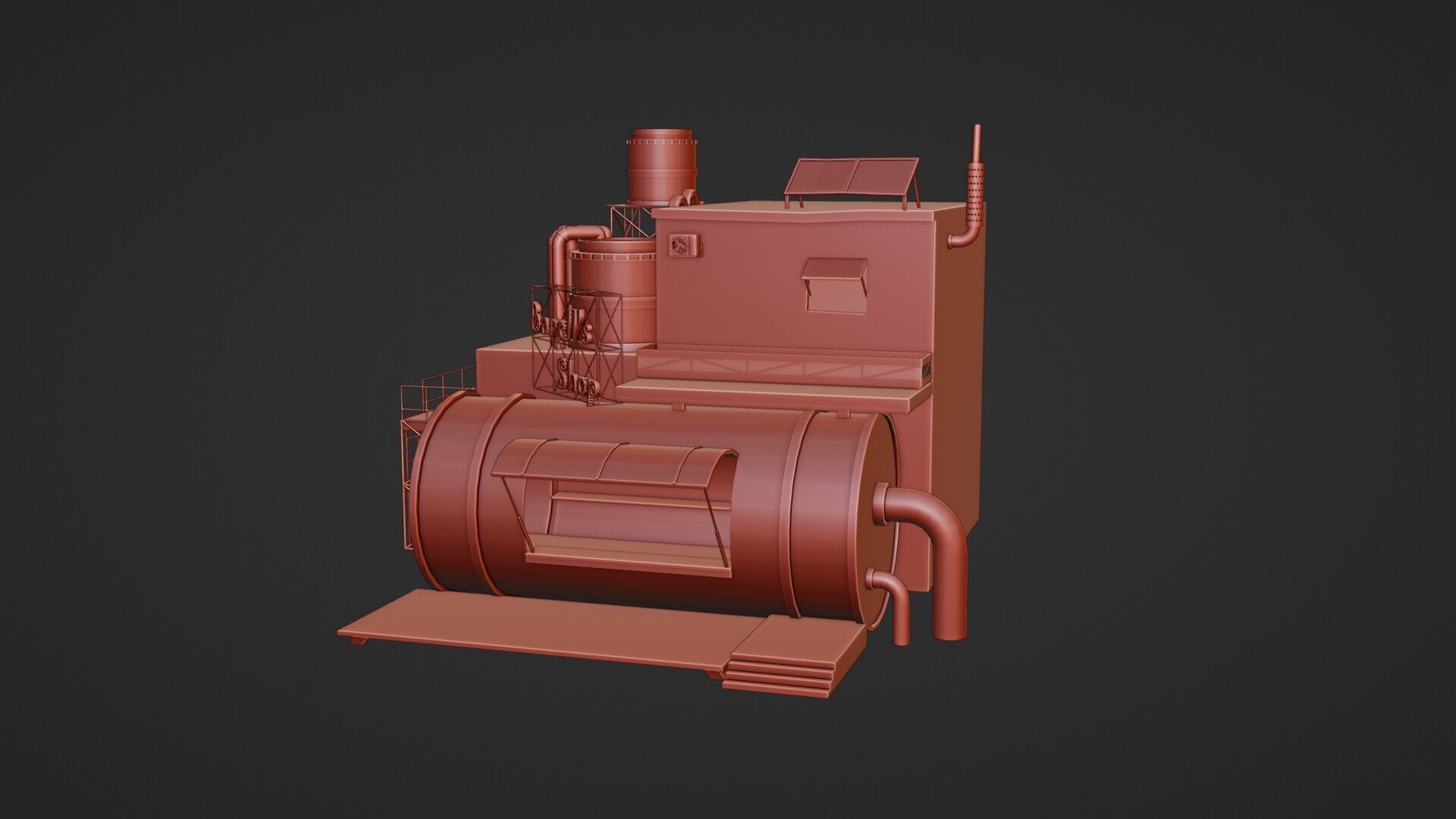 Barrels Shop  Post Apocalyptic Sci-Fi Building 3D model_21