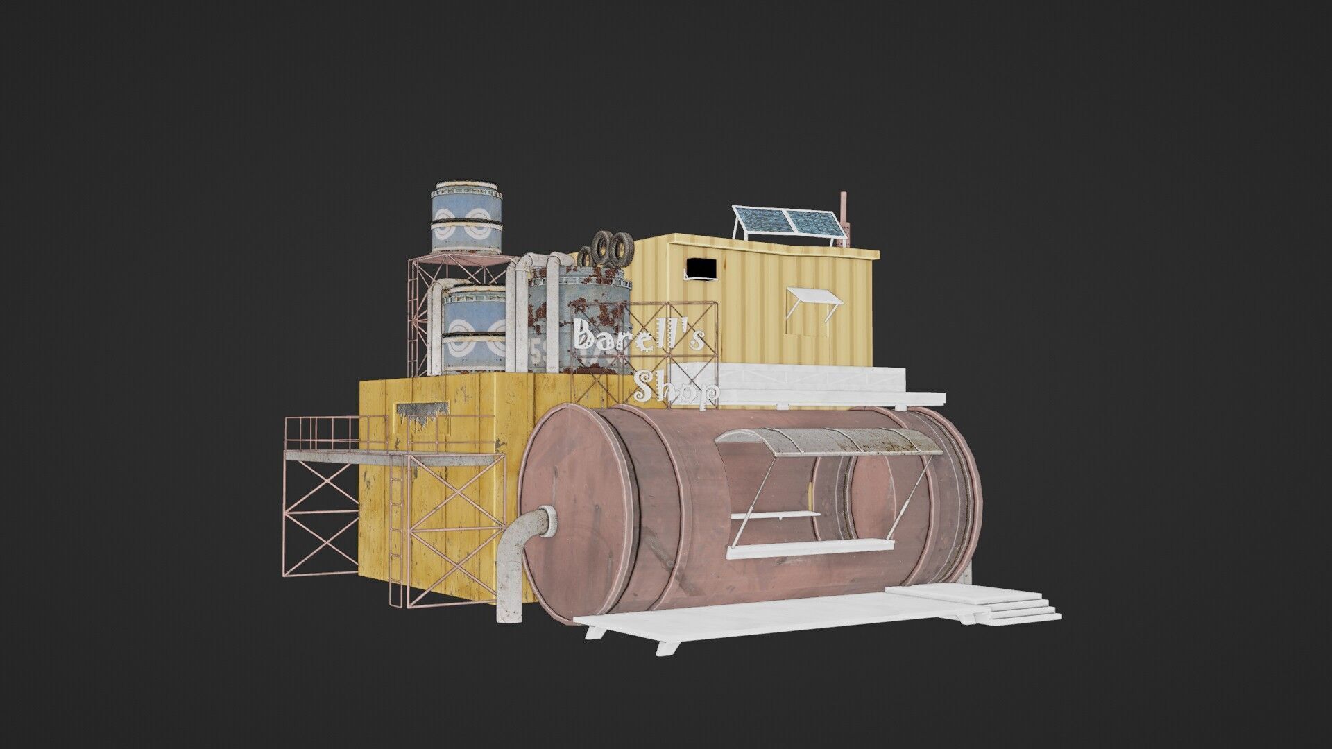 Barrels Shop  Post Apocalyptic Sci-Fi Building 3D model_25