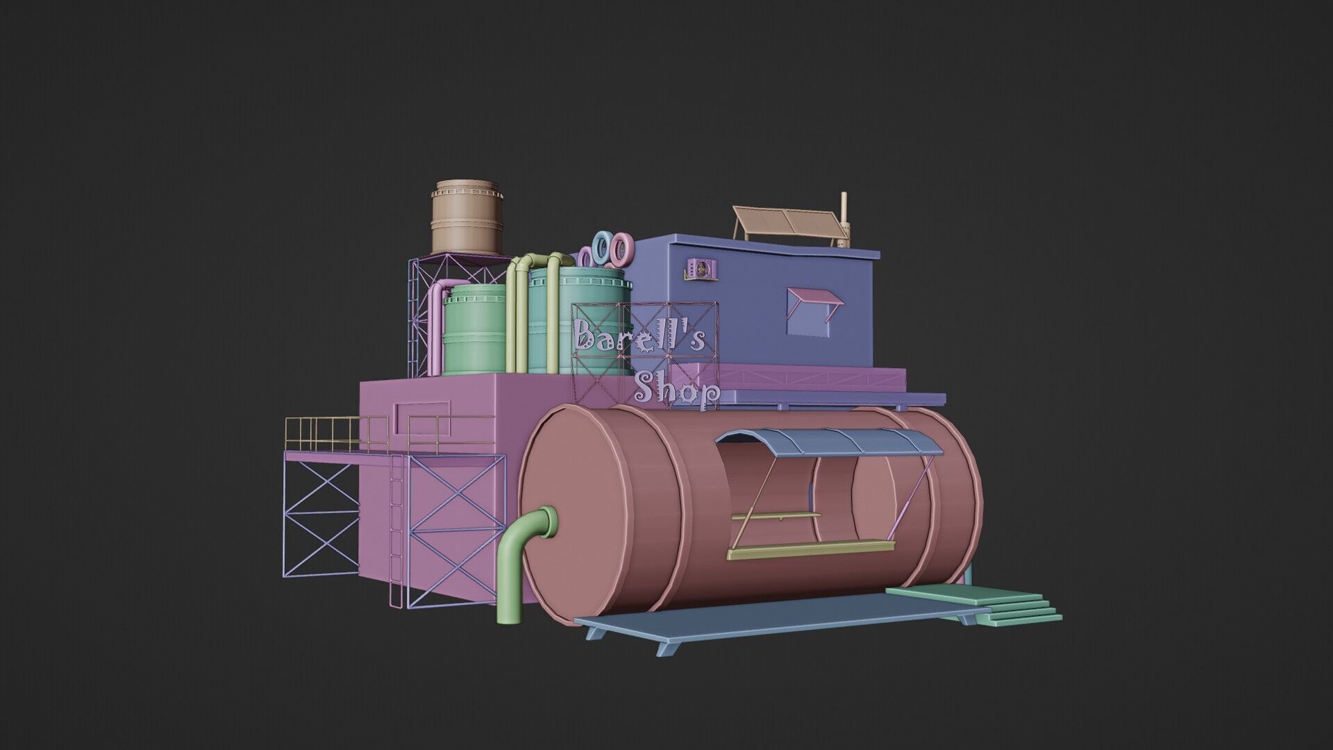 Barrels Shop  Post Apocalyptic Sci-Fi Building 3D model_15