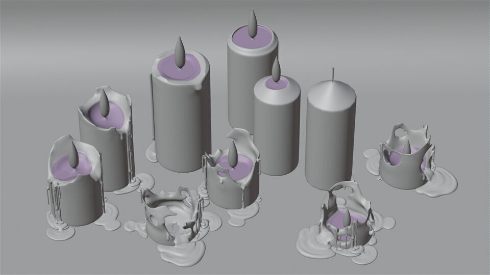 Molten Candle Complete Life Cycle - Burn Stages - Cylindrical A Low-poly 3D model_1